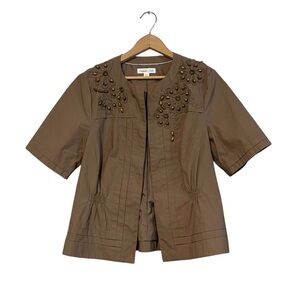 Coldwater Creek Beaded Safari Jacket Over And Open Tan Cotton Sz 10 New